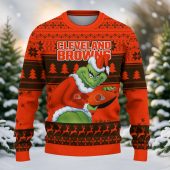 Cleveland Browns Grinch Stole Game Day Ugly Christmas Sweater Front - TeeUgly