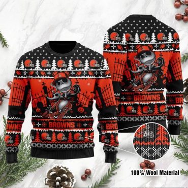 Cleveland Browns Jack Skellington Nightmare Ugly Christmas Sweater