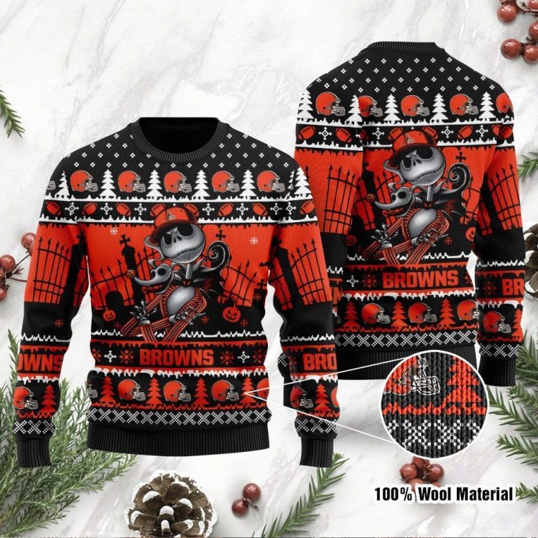 Cleveland Browns Jack Skellington Nightmare Ugly Christmas Sweater