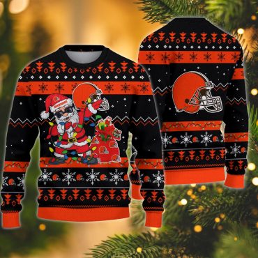 Cleveland Browns Lit Santa Sack Ugly Christmas Sweater
