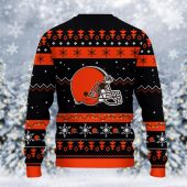Cleveland Browns Lit Santa Sack Ugly Christmas Sweater Back - TeeUgly