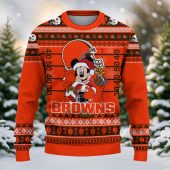Cleveland Browns Mickey Gift Play Ugly Christmas Sweater Front - TeeUgly