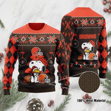 Cleveland Browns Snoopy Candy Cane Chill Ugly Christmas Sweater