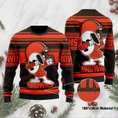 Cleveland Browns Snoopy Dab Stripes Ugly Christmas Sweater