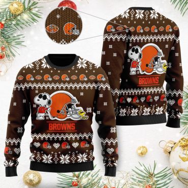 Cleveland Browns Snoopy Snowfield Helmet Ugly Christmas Sweater