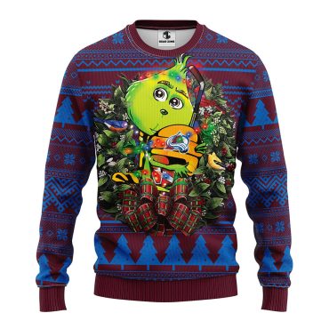 Colorado Avalanche Grinch Hug Ugly Christmas Sweater