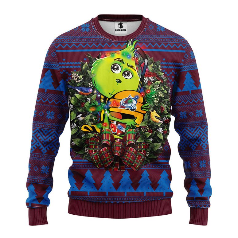 Colorado Avalanche Grinch Hug Ugly Christmas Sweater