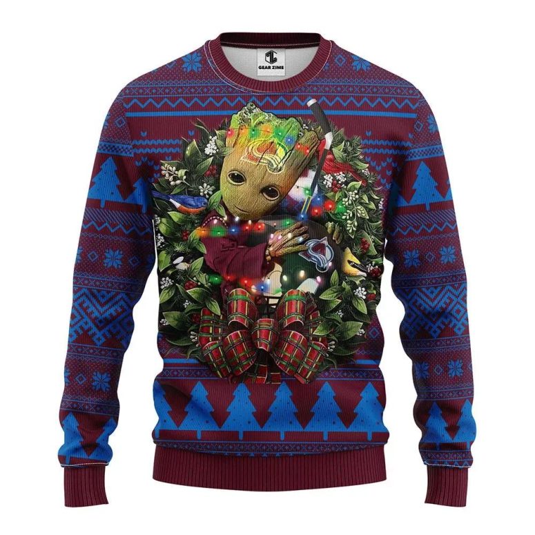 Colorado Avalanche Groot Hug Ugly Christmas Sweater
