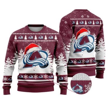 Colorado Avalanche Santa Hat Ugly Christmas Sweater