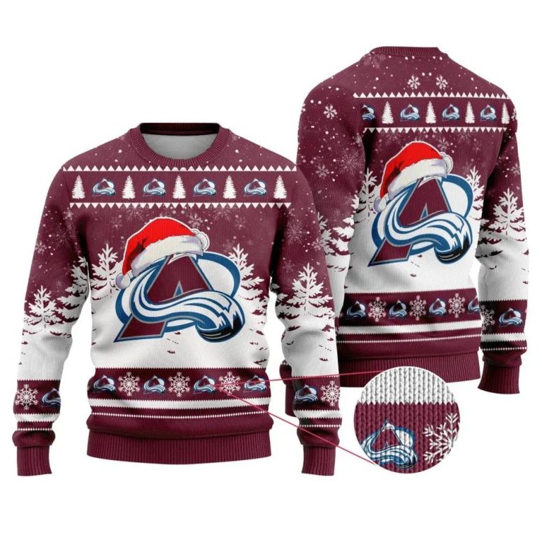 Colorado Avalanche Santa Hat Ugly Christmas Sweater