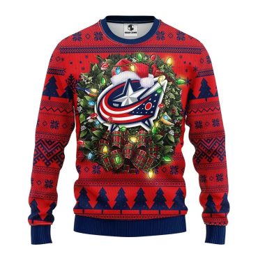 Columbus Blue Jackets Santa Hat On Logo Ugly Christmas Sweater