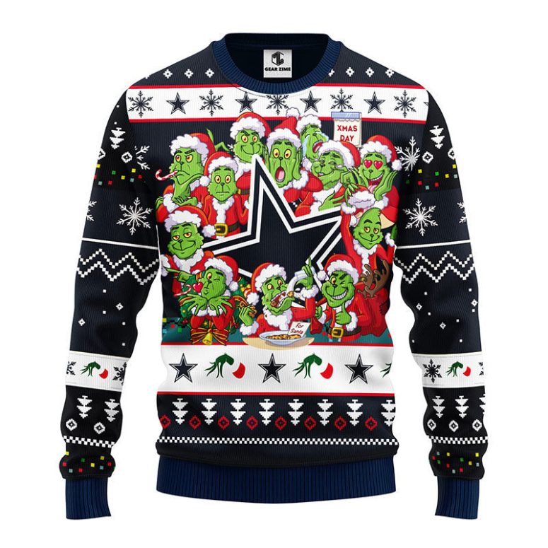 Dallas Cowboys 12 Grinch Xmas Day Ugly Christmas Sweater