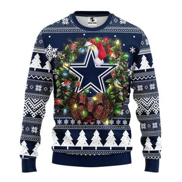 Dallas Cowboys Christmas Wreath Ugly Christmas Sweater