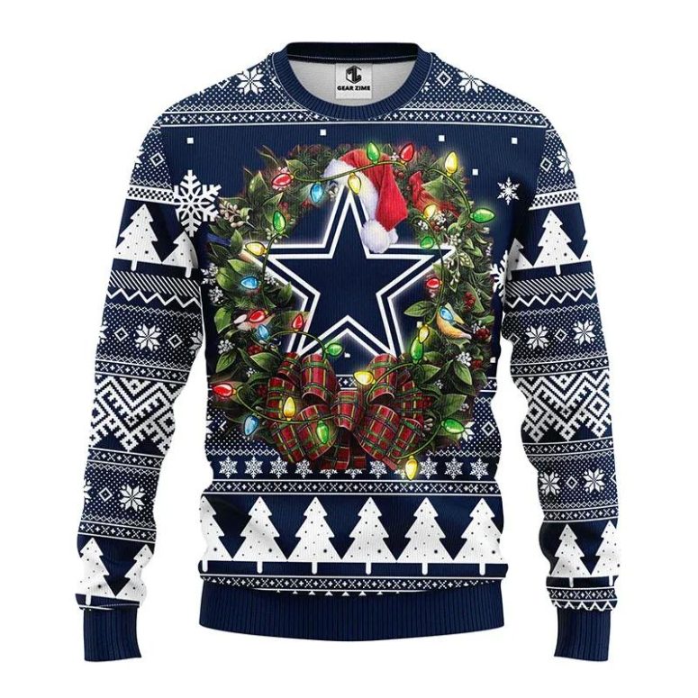 Dallas Cowboys Christmas Wreath Ugly Christmas Sweater