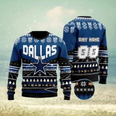 Dallas Cowboys Custom Name And Number Ugly Christmas Sweater