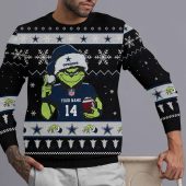 Dallas Cowboys Grinch Jersey Toss Ugly Christmas Sweater Front - TeeUgly