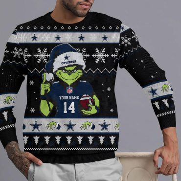 Dallas Cowboys Grinch Jersey Toss Ugly Christmas Sweater
