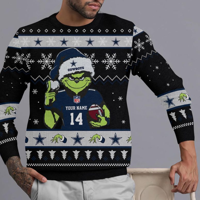 Dallas Cowboys Grinch Jersey Toss Ugly Christmas Sweater