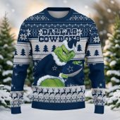 Dallas Cowboys Grinch Stare Ugly Christmas Sweater Front - TeeUgly