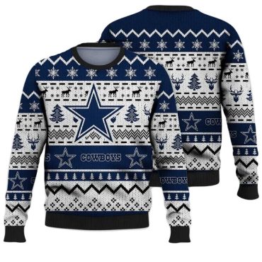 Dallas Cowboys Tree Reindeer Pattern Ugly Christmas Sweater