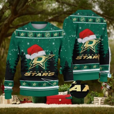 Dallas Stars Logo Wearing Santa Hat Ugly Christmas Sweater