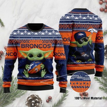 Denver Broncos Baby Yoda Force Fan Ugly Christmas Sweater