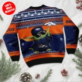 Denver Broncos Baby Yoda Force Fan Ugly Christmas Sweater Back - TeeUgly