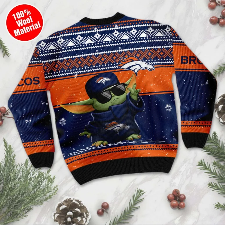 Denver Broncos Baby Yoda Force Fan Ugly Christmas Sweater