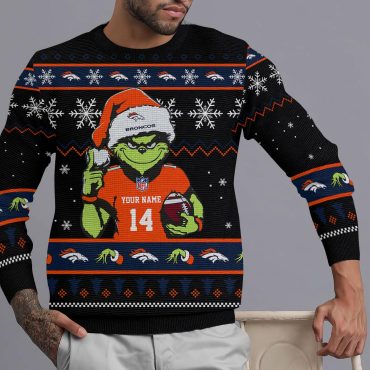 Denver Broncos Grinch Game Day Ugly Christmas Sweater