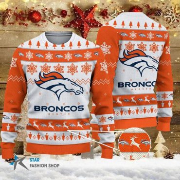 Denver Broncos Snowflake & Reindeer Ugly Christmas Sweater