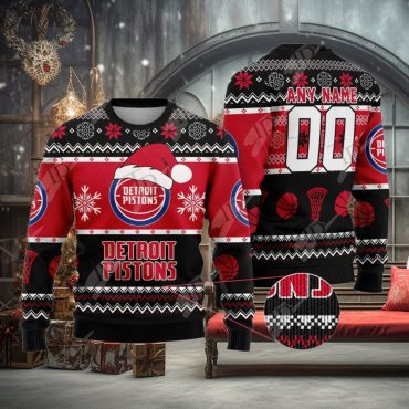 Detroit Pistons Frosty Hoops Ugly Christmas Sweater