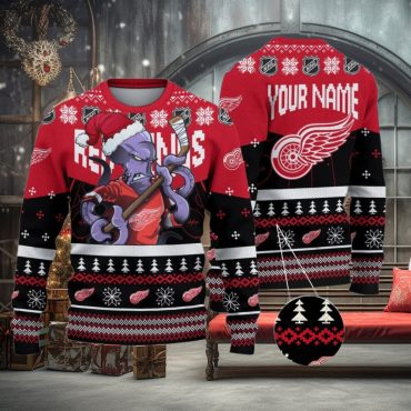 Detroit Red Wings Octopus Santa Holiday Ugly Christmas Sweater