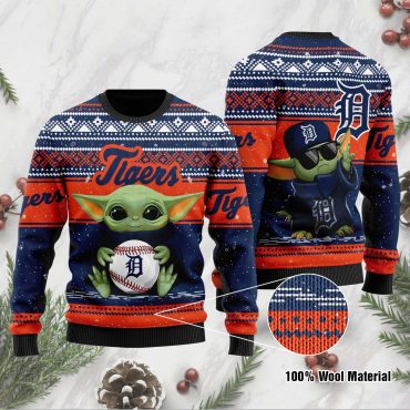 Detroit Tigers Baby Yoda Baseball Ugly Christmas Sweater