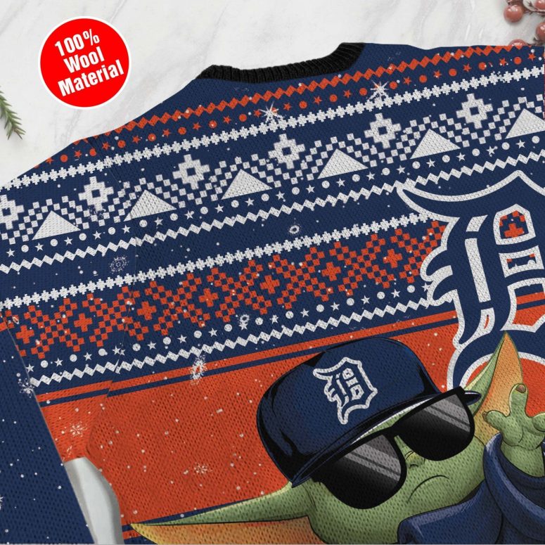 Detroit Tigers Baby Yoda Baseball Ugly Christmas Sweater