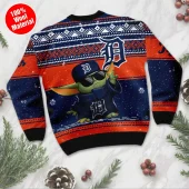 Detroit Tigers Baby Yoda Baseball Ugly Christmas Sweater Back - TeeUgly