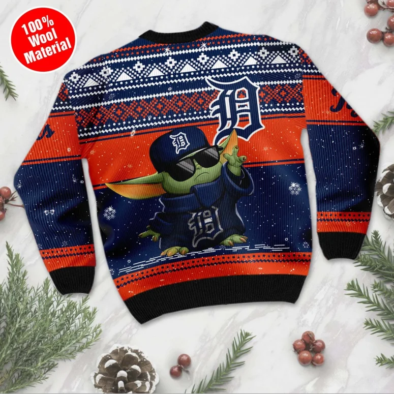 Detroit Tigers Baby Yoda Baseball Ugly Christmas Sweater