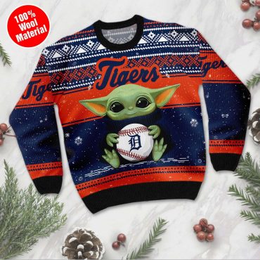 Detroit Tigers Baby Yoda Baseball Ugly Christmas Sweater