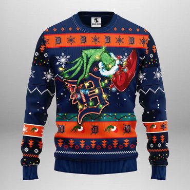 Detroit Tigers Grinch Hand Ugly Christmas Sweater