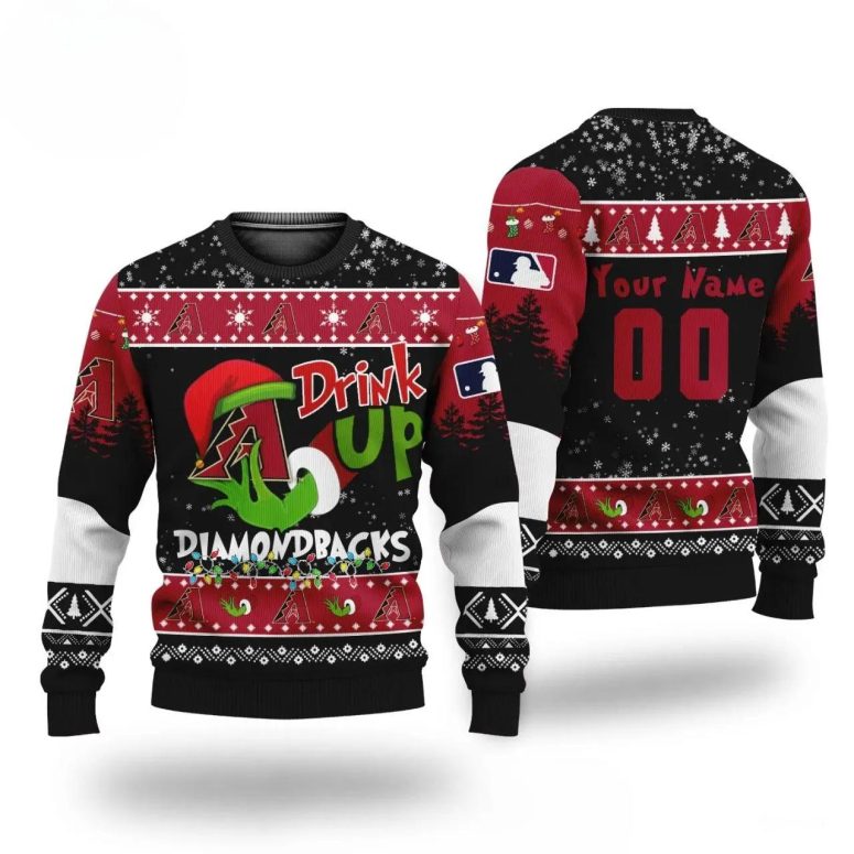 Grinch Drink Up Arizona Diamondbacks Custom Ugly Christmas Sweater