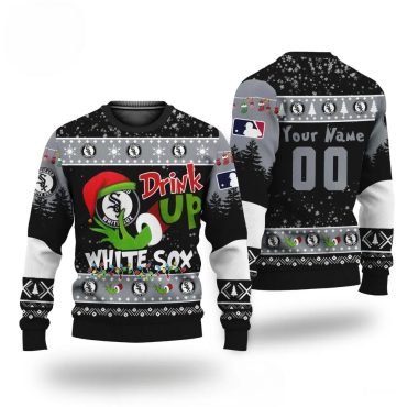 Grinch Drink Up Chicago White Sox Custom Ugly Christmas Sweater