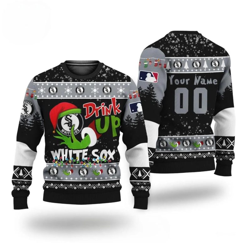 Grinch Drink Up Chicago White Sox Custom Ugly Christmas Sweater