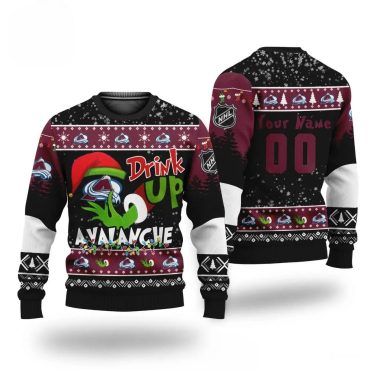 Grinch Drink Up Colorado Avalanche Custom Ugly Christmas Sweater