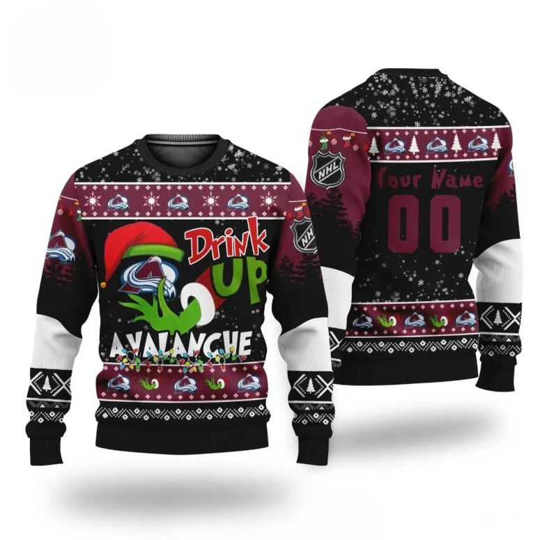 Grinch Drink Up Colorado Avalanche Custom Ugly Christmas Sweater