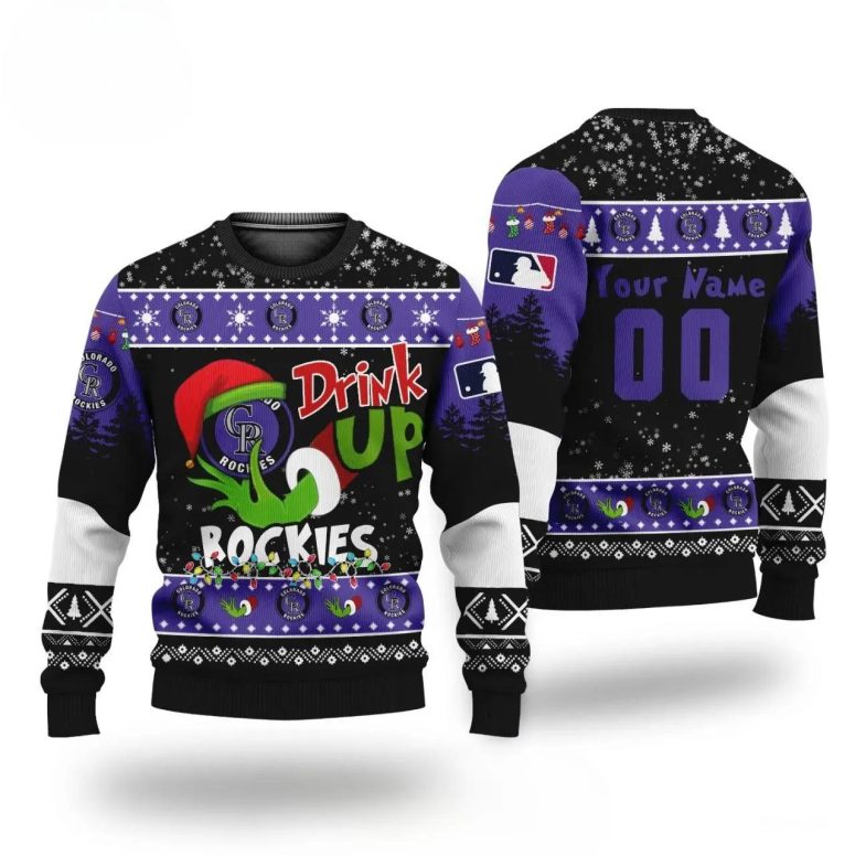 Grinch Drink Up Colorado Rockies Custom Ugly Christmas Sweater