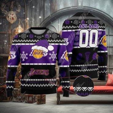 Los Angeles Lakers Snowy Slam Dunk Ugly Christmas Sweater