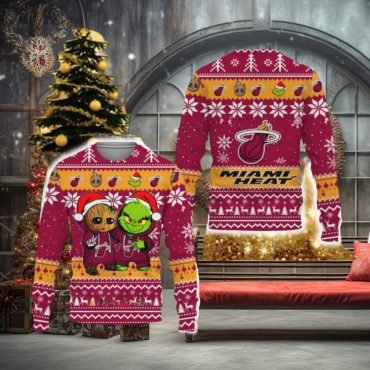 Miami Heat Baby Groot And Grinch Best Friends Ugly Christmas Sweater
