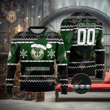 Milwaukee Bucks Snowy Antler Slam Ugly Christmas Sweater