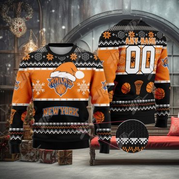 New York Knicks Festive Slam Dunk Ugly Christmas Sweater