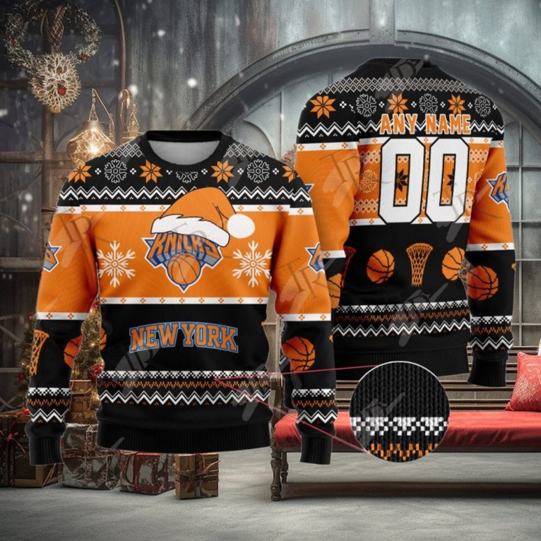 New York Knicks Festive Slam Dunk Ugly Christmas Sweater