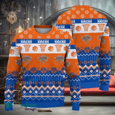New York Knicks Snowfall Hoops Ugly Christmas Sweater